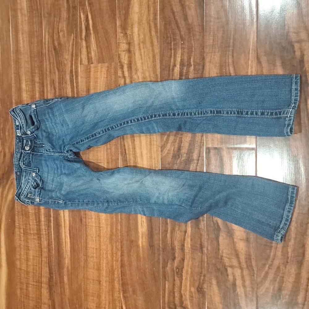Girls Blue Bootcut Jeans with Jewels and Button Designs